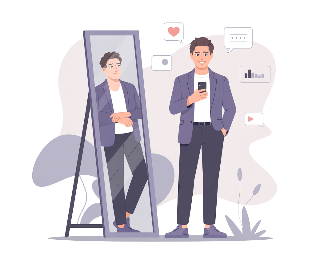 Confident man reviewing RizzRanks Dating Foundations results on a laptop and phone