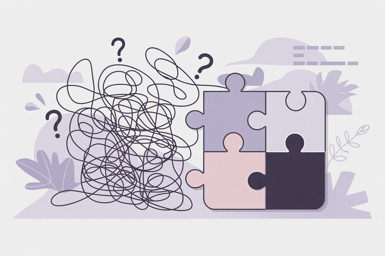 Illustration showing transformation from confusion and question marks to clear insights and understanding