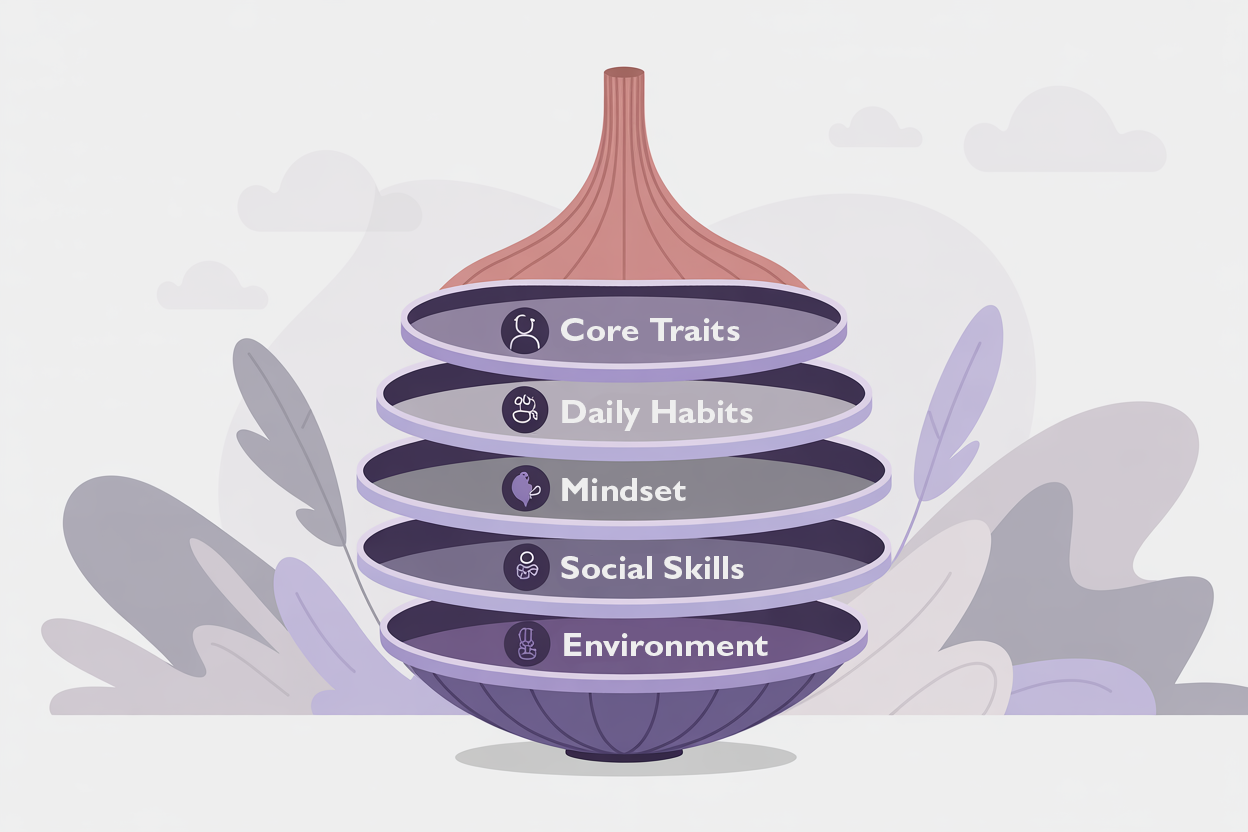 Illustration showing multiple dating factors being analyzed together as a complete system